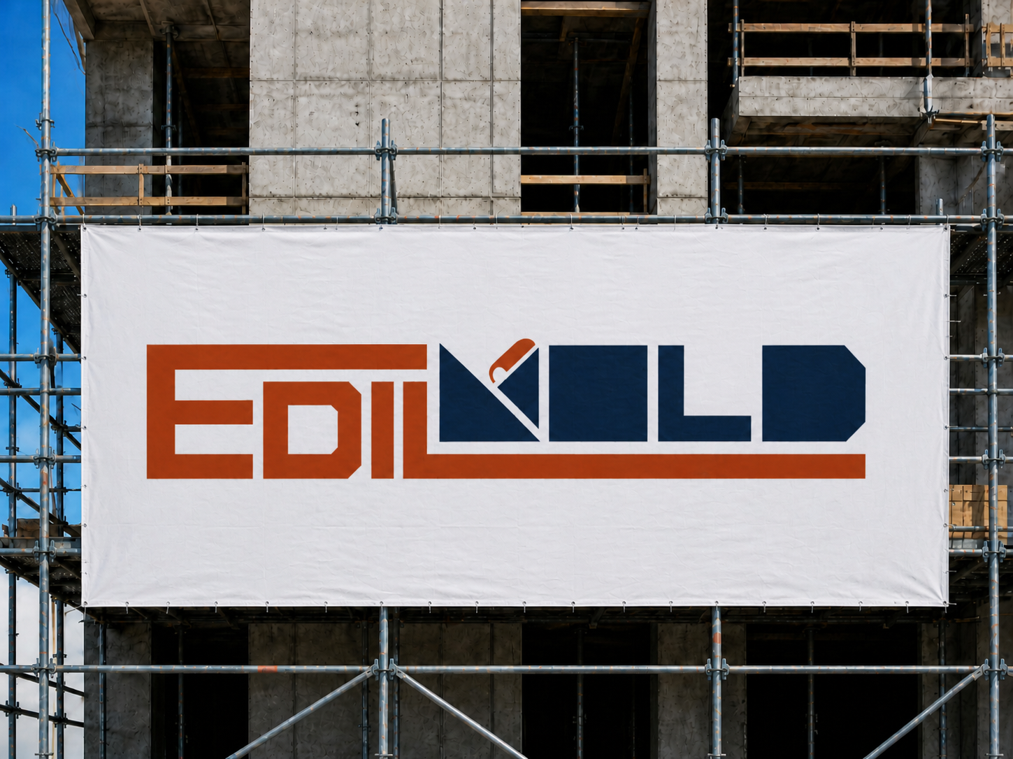 Striscione Edil Mold su ponteggio in cantiere